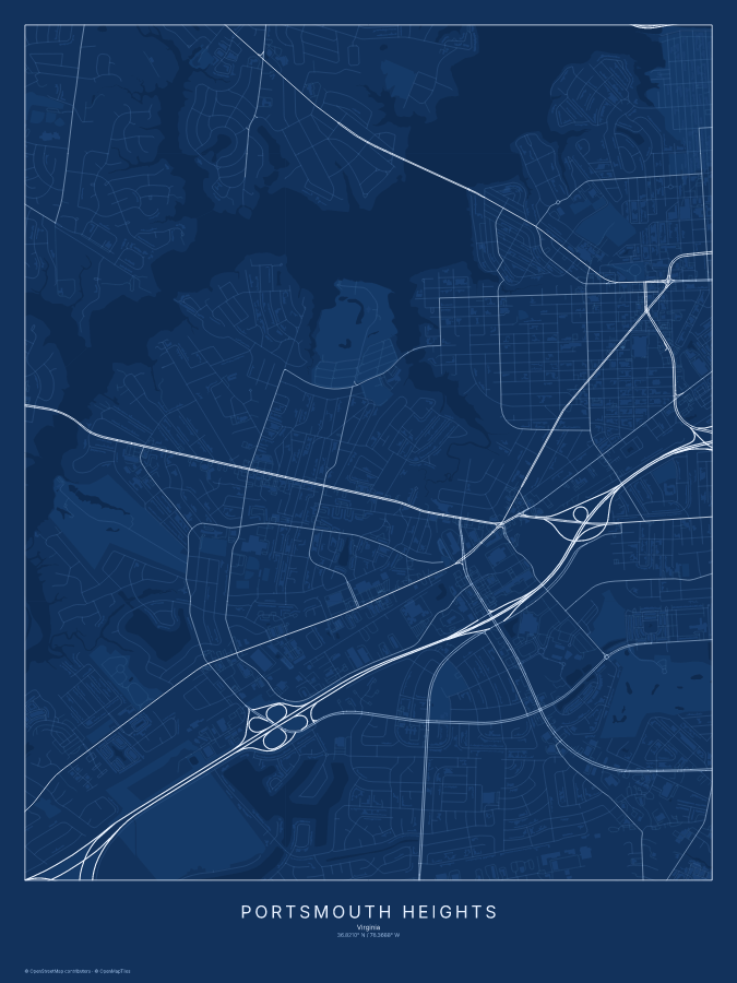 Portsmouth Heights map poster, blueprint style