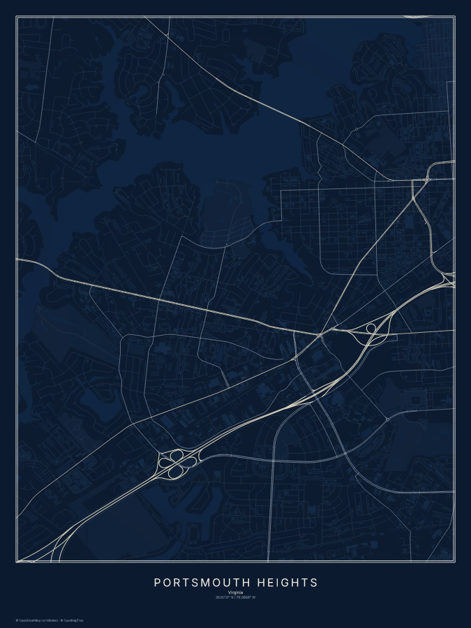 Portsmouth Heights map poster, midnight style