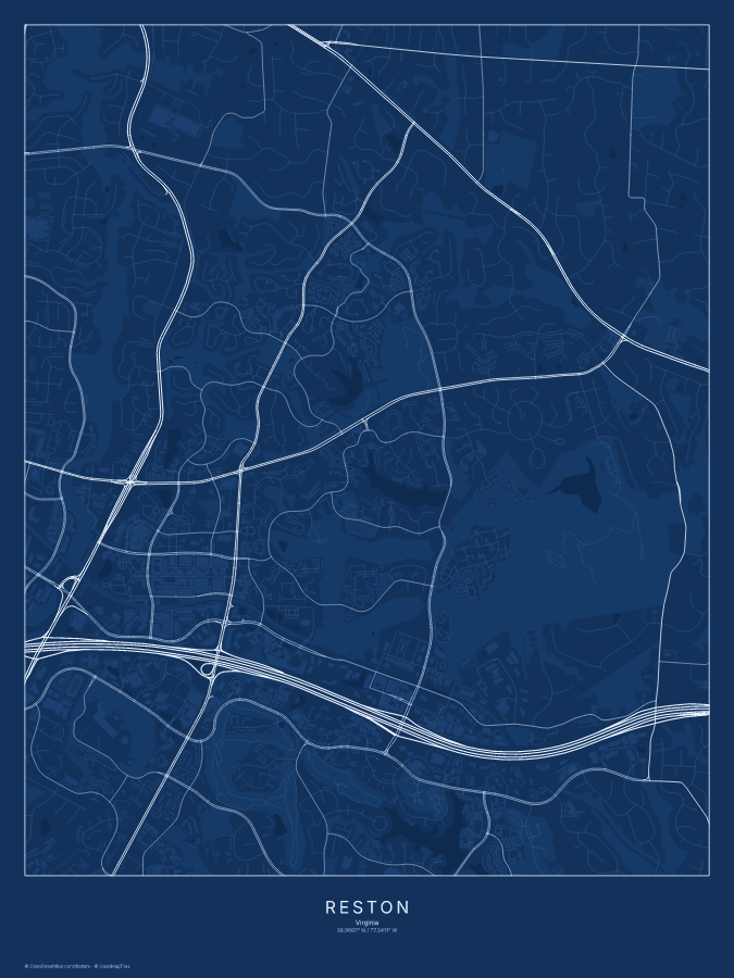Reston map poster, blueprint style