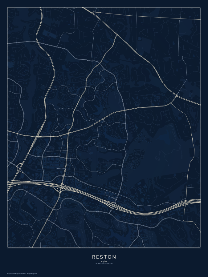 Reston map poster, midnight style