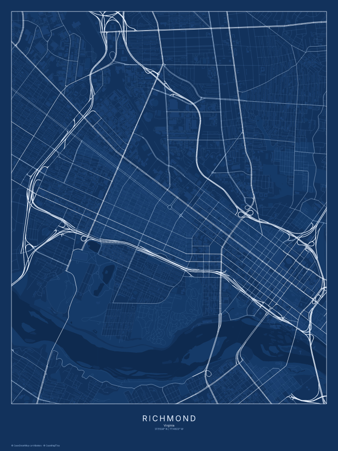 Richmond map poster, blueprint style