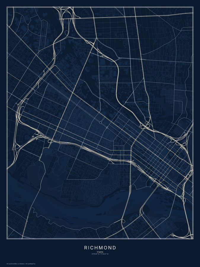 Richmond map poster, midnight style