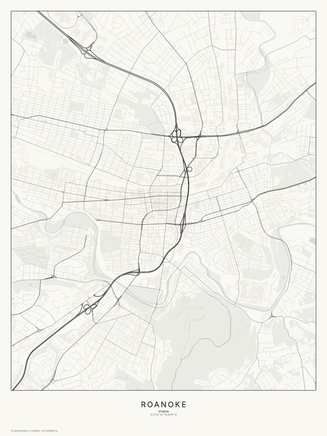 Roanoke map poster, classic style