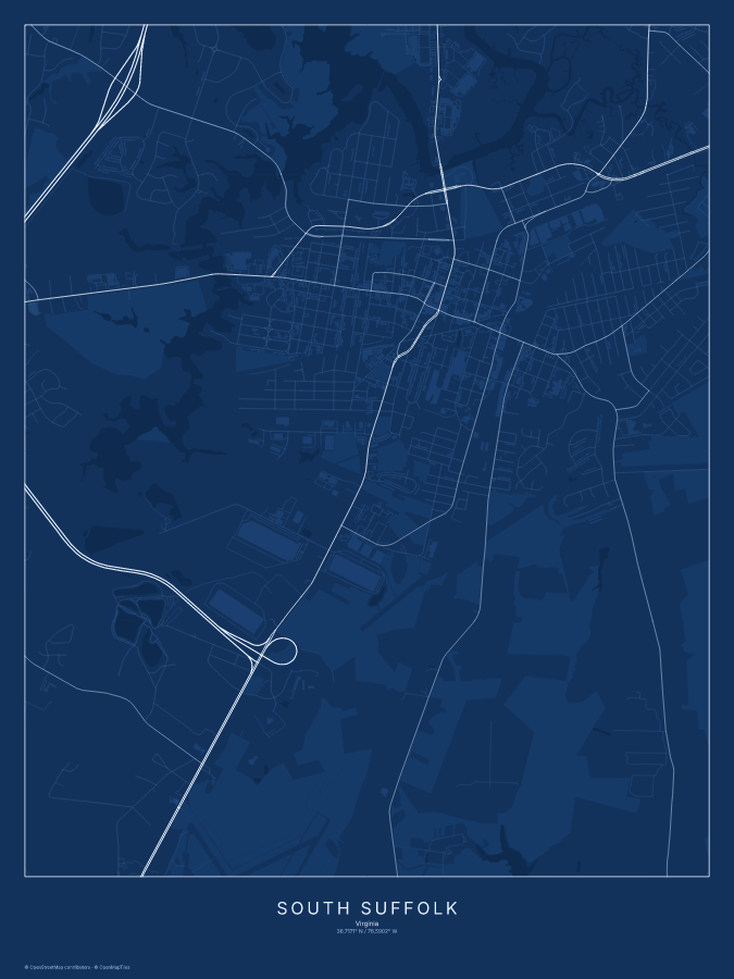 South Suffolk map poster, blueprint style