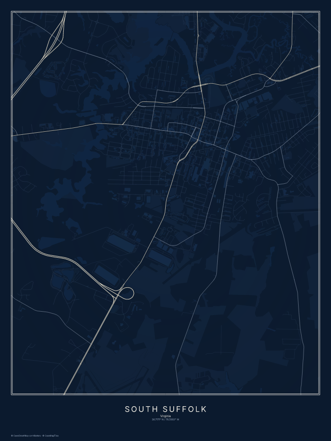 South Suffolk map poster, midnight style