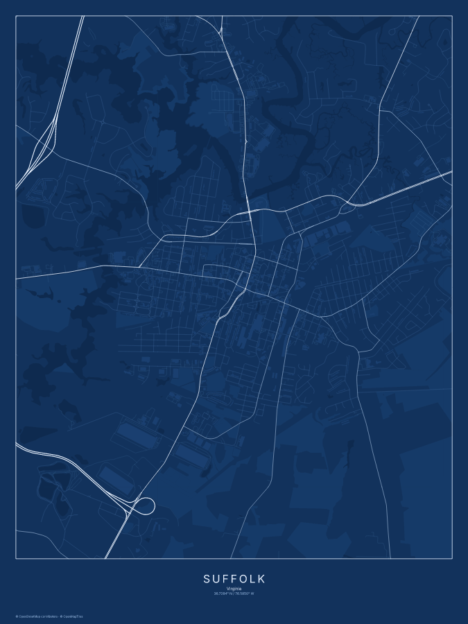 Suffolk map poster, blueprint style