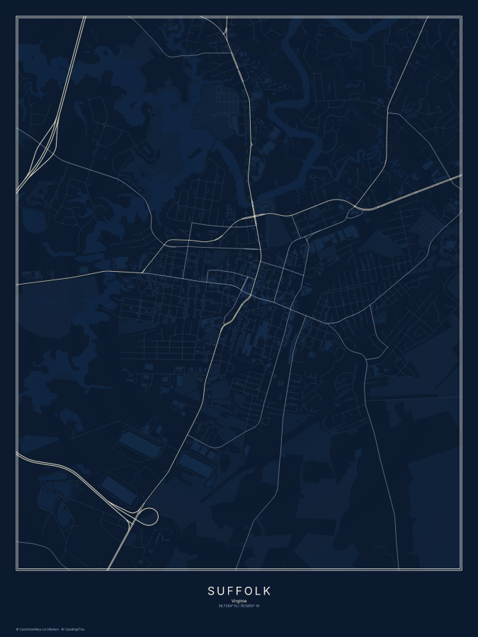 Suffolk map poster, midnight style