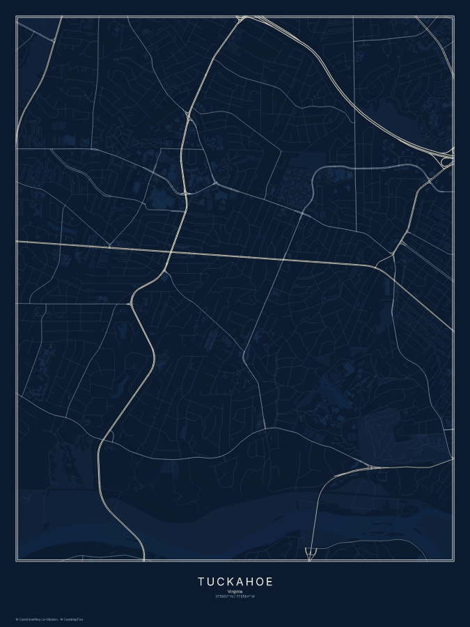 Tuckahoe map poster, midnight style