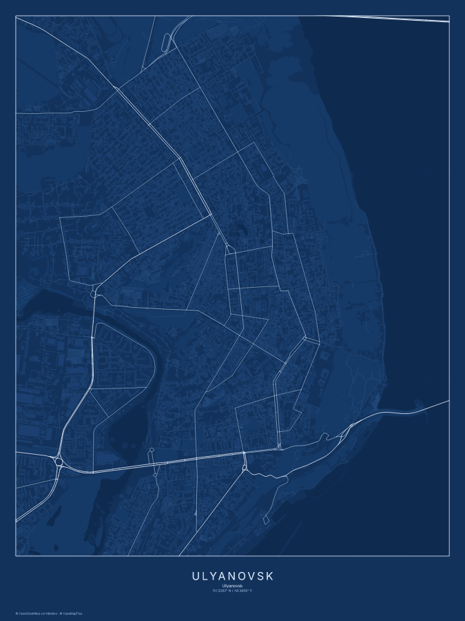 Ulyanovsk map poster, blueprint style