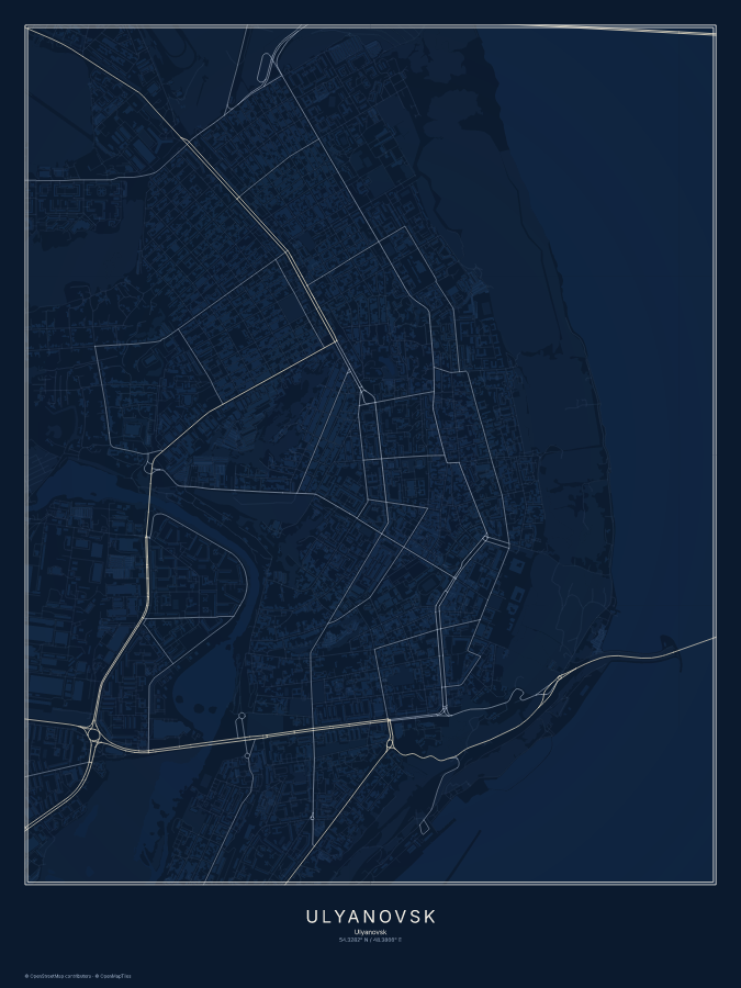 Ulyanovsk map poster, midnight style