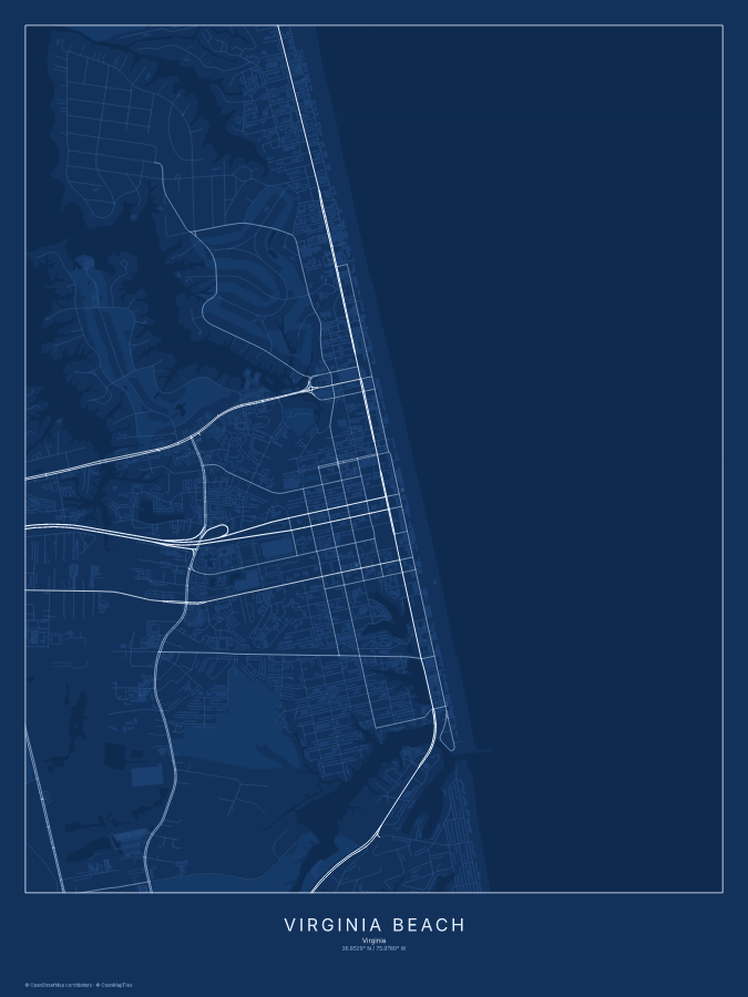 Virginia Beach map poster, blueprint style