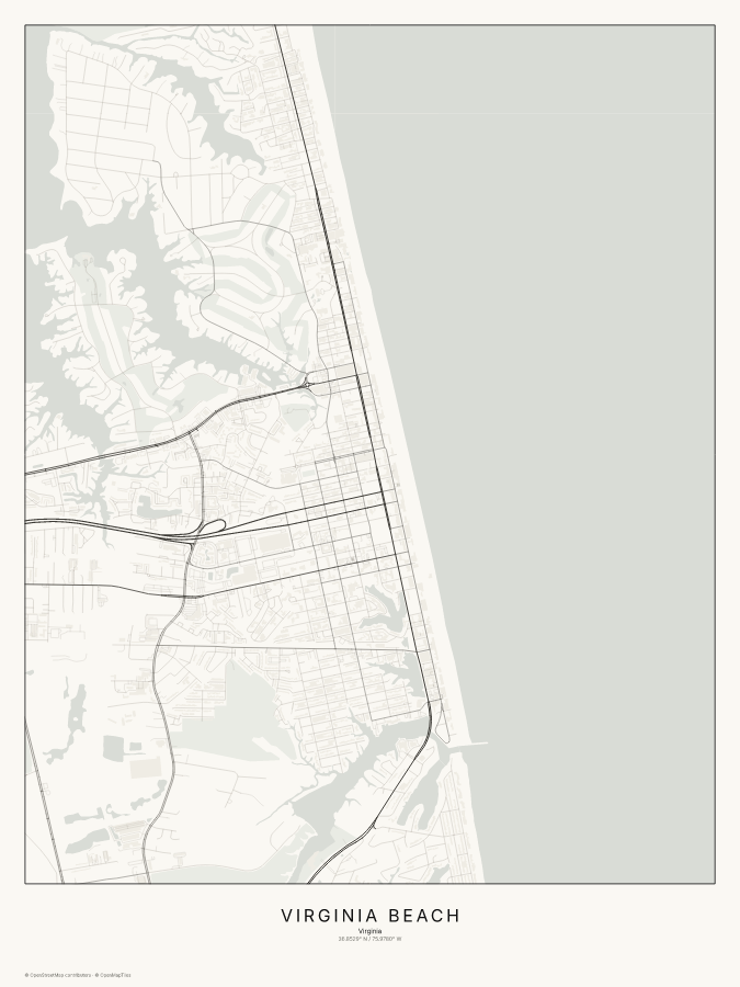 Virginia Beach map poster, classic style