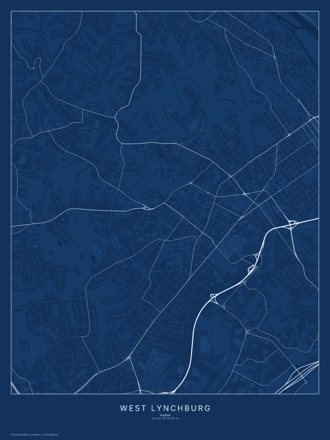 West Lynchburg map poster, blueprint style