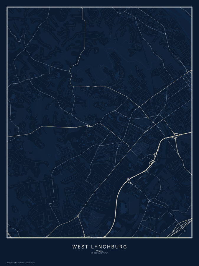 West Lynchburg map poster, midnight style