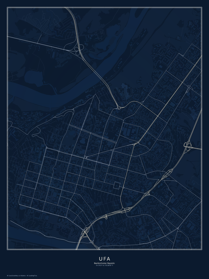 Ufa map poster, midnight style