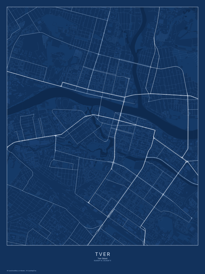Tver map poster, blueprint style