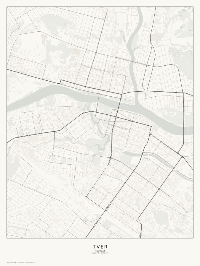 Tver map poster, classic style