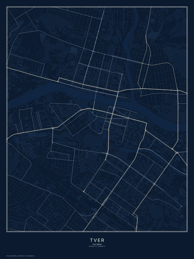 Tver map poster, midnight style