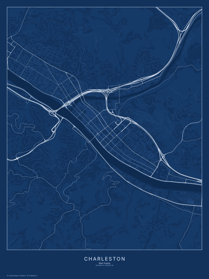 Charleston map poster, blueprint style