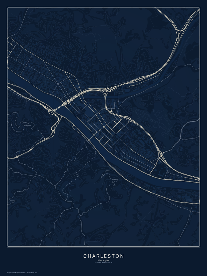 Charleston map poster, midnight style