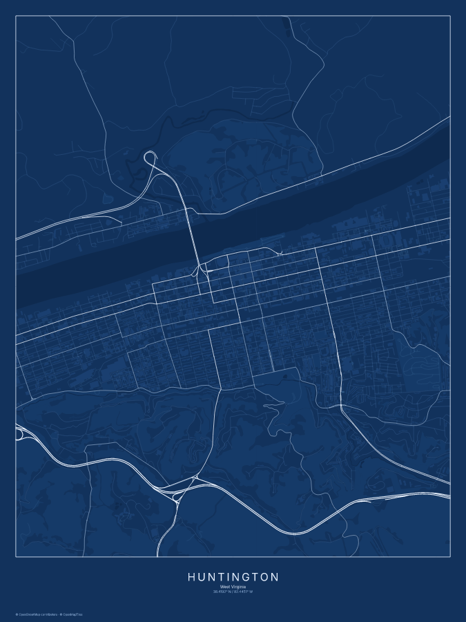 Huntington map poster, blueprint style