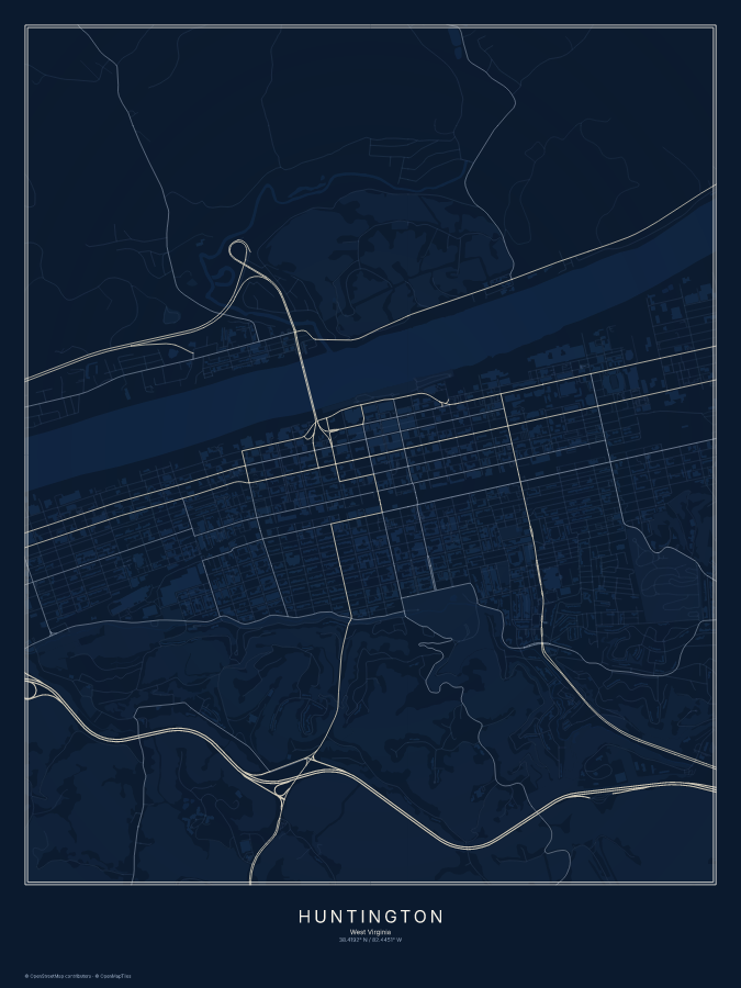Huntington map poster, midnight style