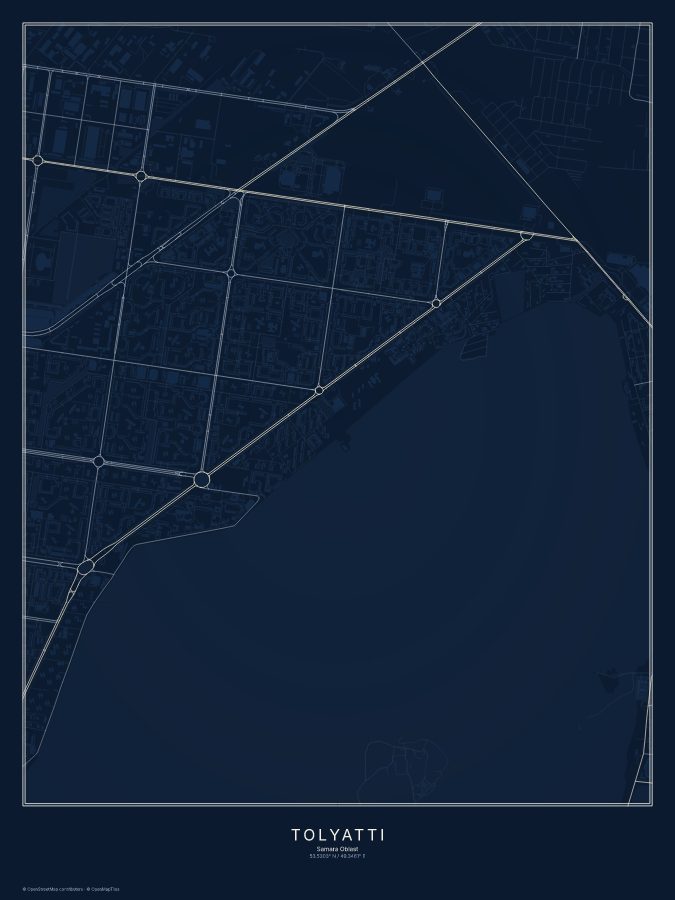 Tolyatti map poster, midnight style