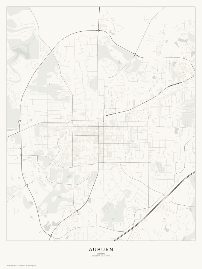 Auburn map poster, classic style