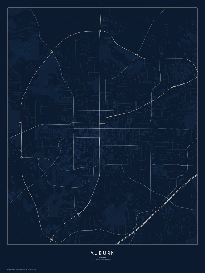 Auburn map poster, midnight style