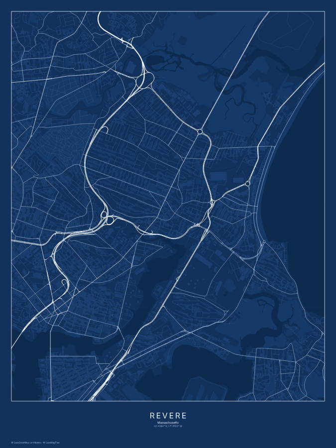 Revere map poster, blueprint style