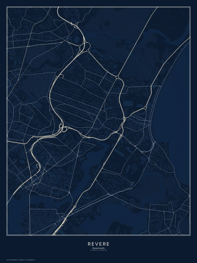 Revere map poster, midnight style