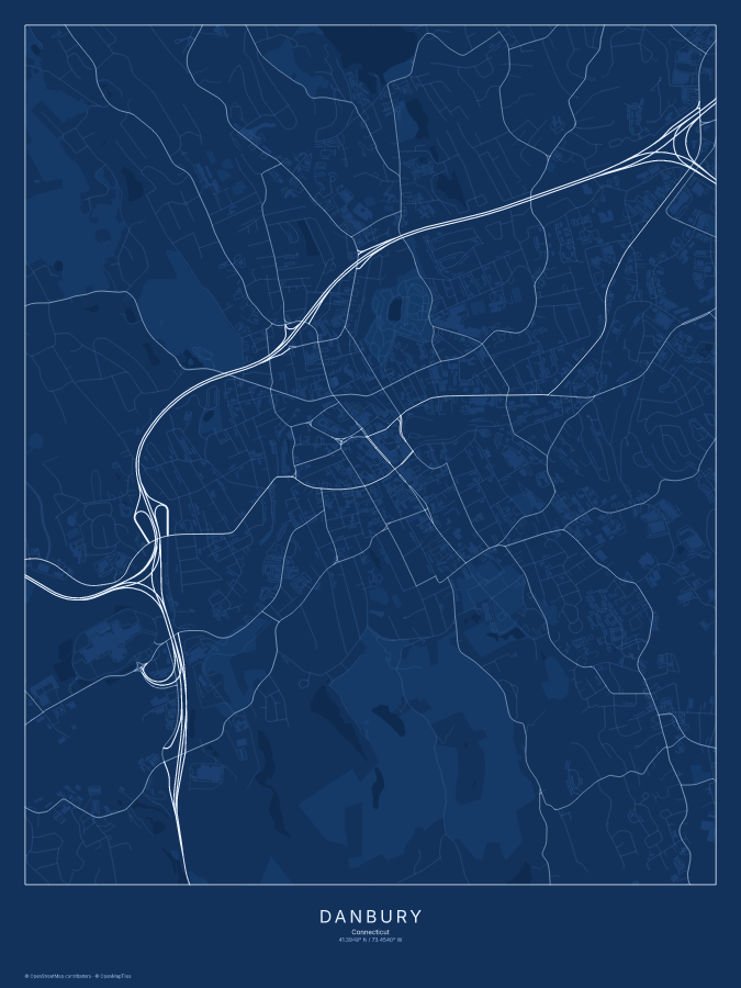 Danbury map poster, blueprint style