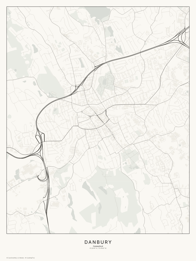 Danbury map poster, classic style