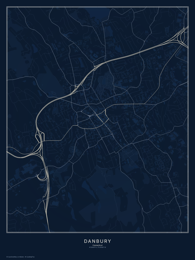 Danbury map poster, midnight style