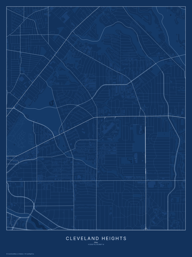 Cleveland Heights map poster, blueprint style