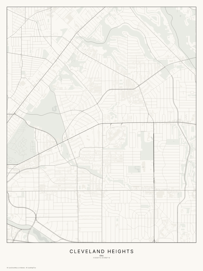 Cleveland Heights map poster, classic style