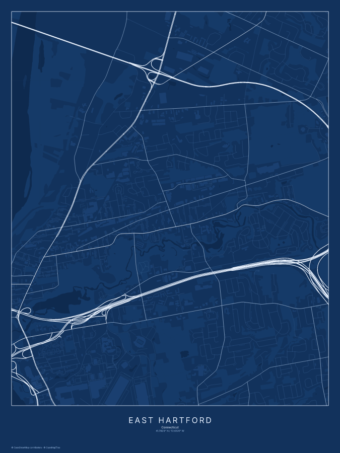 East Hartford map poster, blueprint style