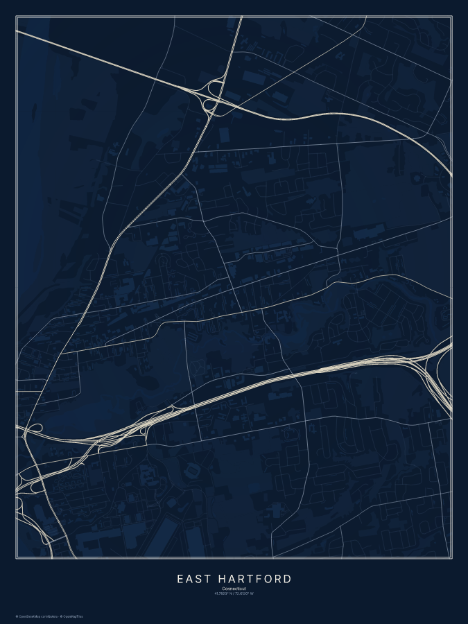 East Hartford map poster, midnight style