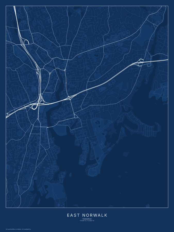 East Norwalk map poster, blueprint style