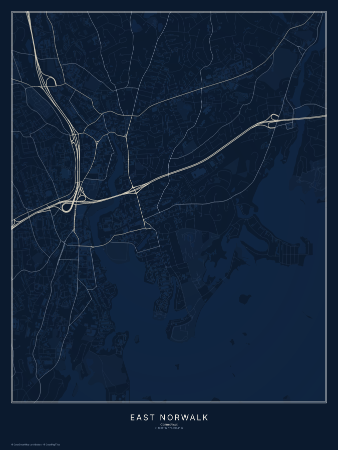 East Norwalk map poster, midnight style