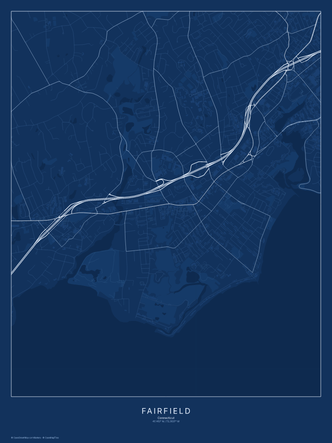 Fairfield map poster, blueprint style
