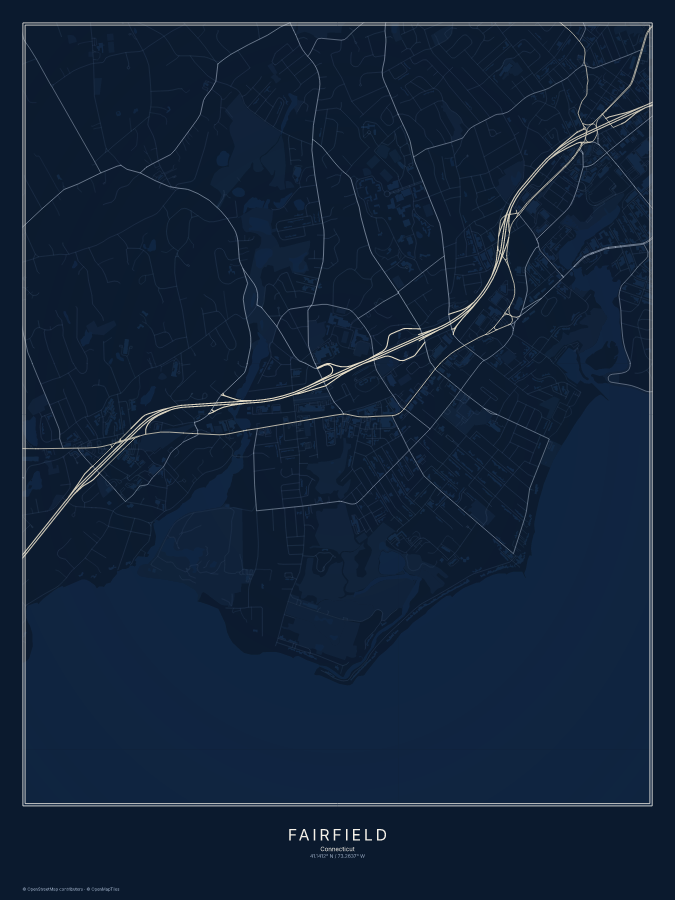 Fairfield map poster, midnight style