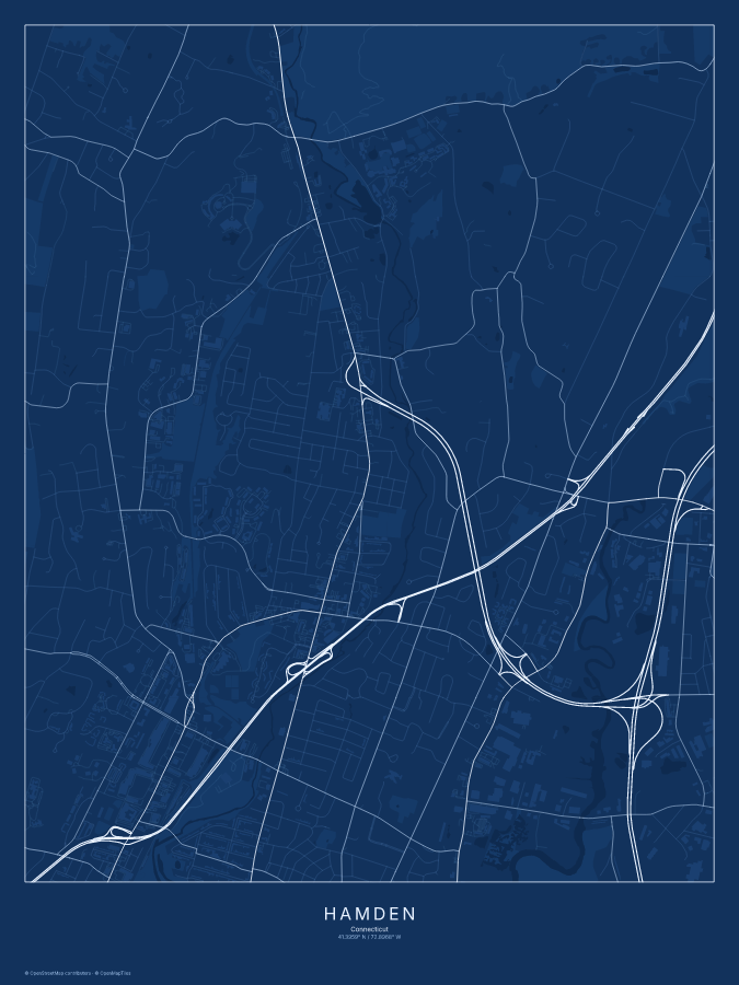 Hamden map poster, blueprint style