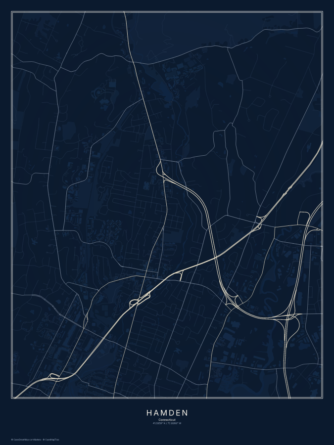 Hamden map poster, midnight style