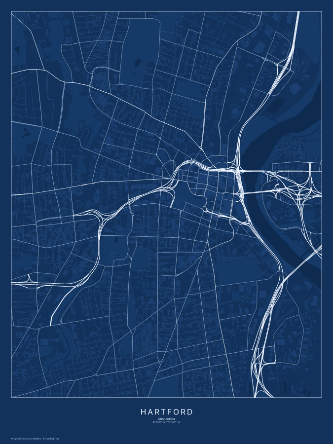 Hartford map poster, blueprint style
