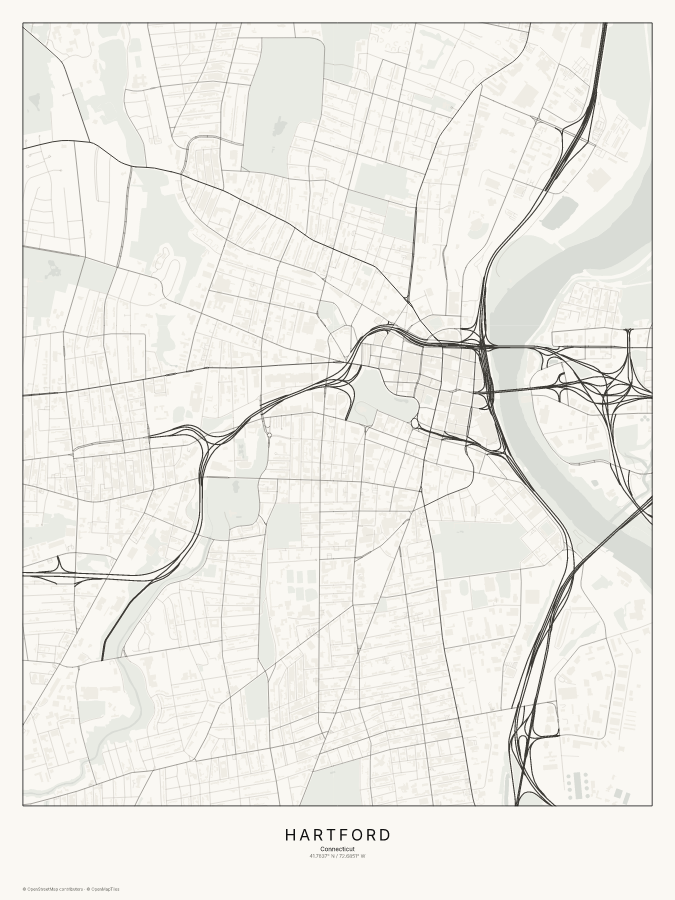 Hartford map poster, classic style