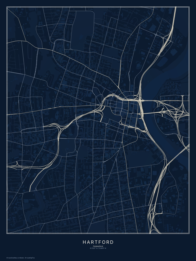 Hartford map poster, midnight style