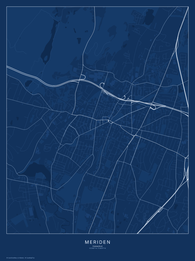 Meriden map poster, blueprint style
