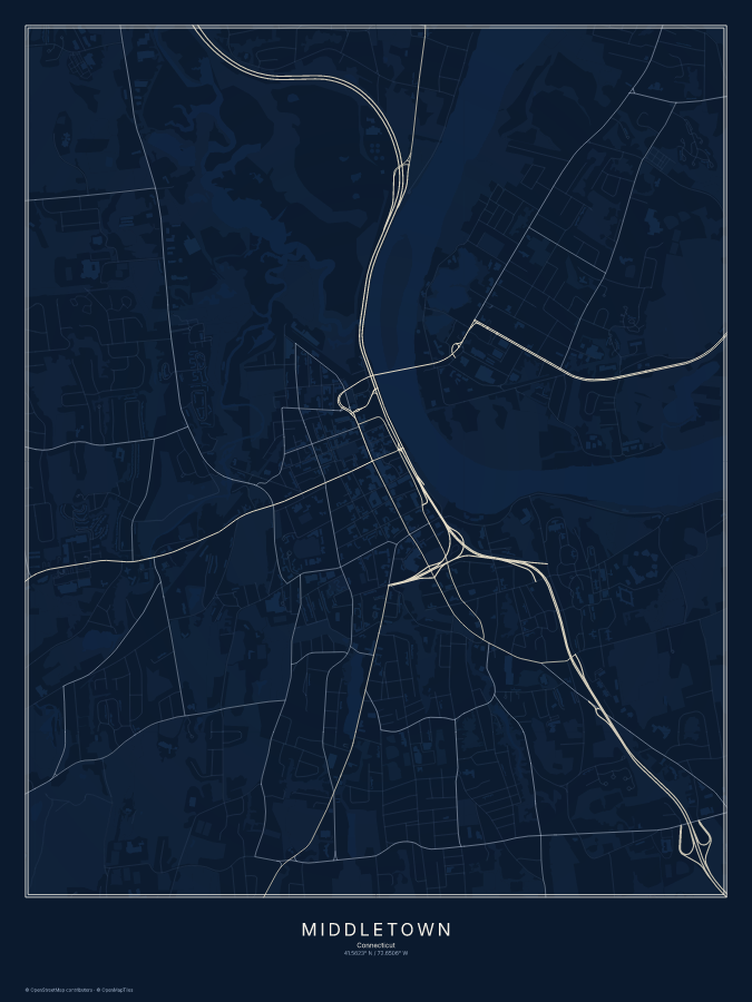 Middletown map poster, midnight style