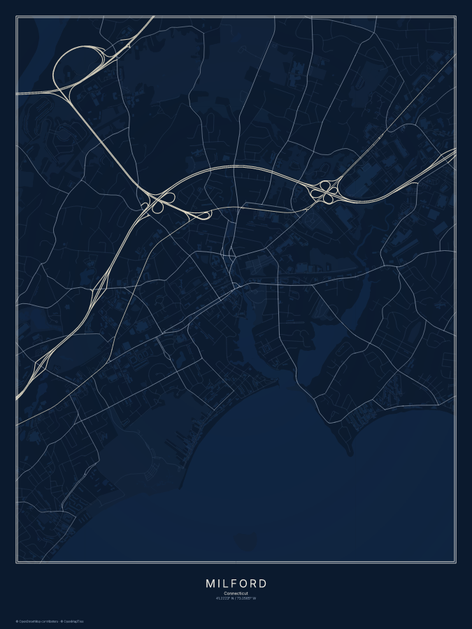 Milford map poster, midnight style